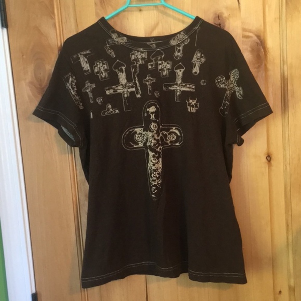 HURLEY Brown Crosses Crew Neck TEE EUC L
